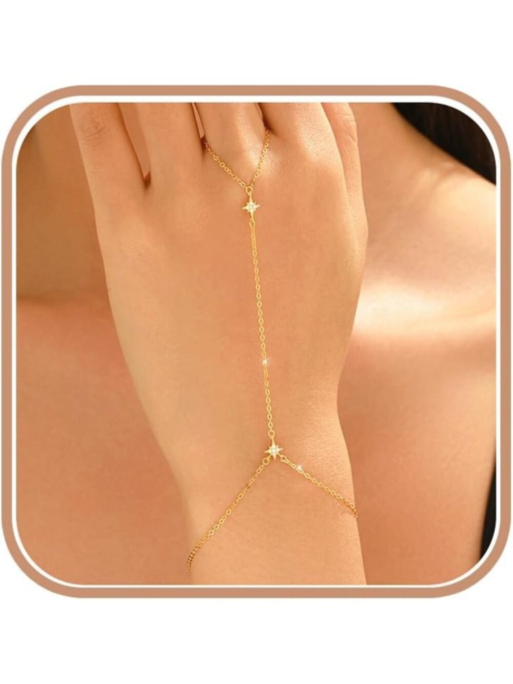 925 Sterling Silver Starburst Ring & Hand Chain Bracelet for Women - Elegant